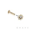 14K GOLD THREADLESS (PUSH IN) SOLITAIRE GEM FLOWER CZ TOP LABRET SET